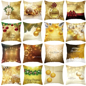 Fodera per Cuscino Natalizio Dorato Palle di Natale Oro Fiocco di Neve Merry Christmas Pelle di Pesca Decorativa per Divano Casa