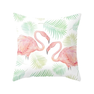 Nordic flamingo decorative pillow case featuring pink birds and green palm leaves