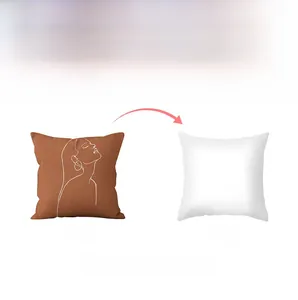 Detail of minimalist abstract woman face line art on cushion cover with white reverse side