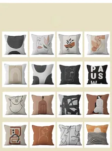Collage of sixteen Nordic style abstract pillow covers with modern minimalist art designs