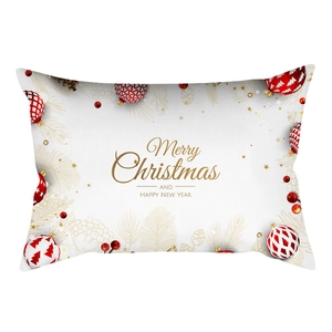 Detailed texture of Christmas lumbar pillowcase with festive ornaments and berries