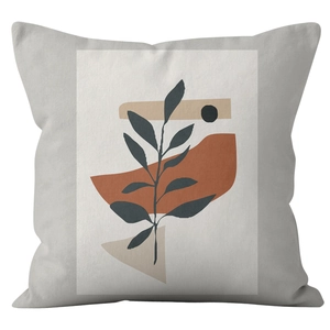 Modern abstract plant print square cushion cover in minimalist Nordic wabi-sabi art style