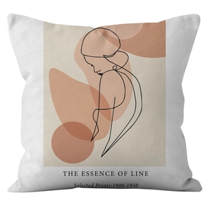 Nordic minimalist abstract line art cushion cover with female portrait on white canvas