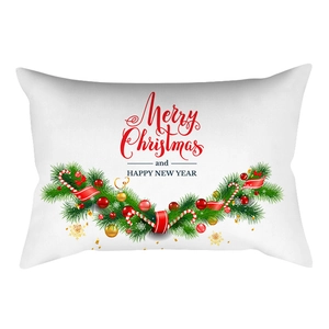 White Christmas lumbar pillowcase with Merry Christmas text and festive ornaments