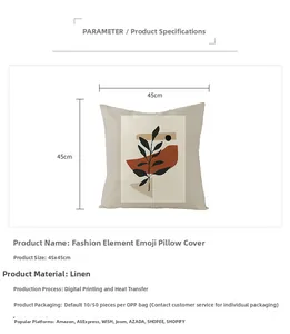 Detail view of abstract geometric linen pillowcase with leaf pattern and 45x45cm size