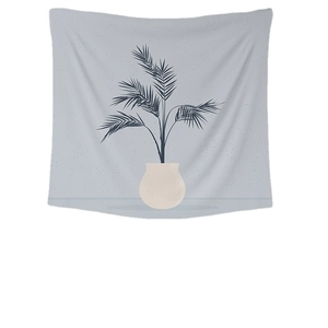 Minimalist palm leaf tapestry with deep blue foliage for Nordic home decor wall hanging