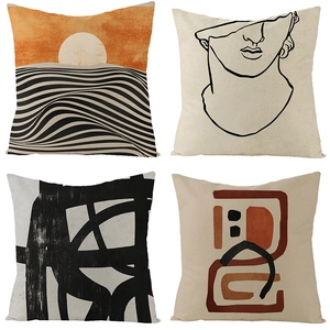 Nordic Abstract Geometric Linen Pillowcase Modern Minimalist Art Line Face Pattern Decorative Cushion Cover Home Decor