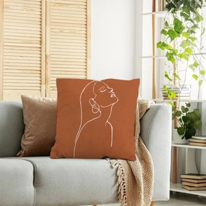 Nordic abstract geometric linen pillowcase with minimalist female face line art
