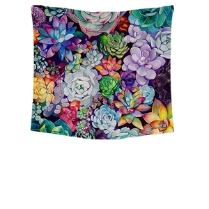 Nordic wall tapestry featuring colorful succulent plant art print for home decor