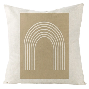 Minimalist Nordic geometric linen pillowcase with abstract rainbow art on cream fabric