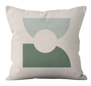 Detailed close-up of geometric printed square cushion cover with durable linen fabric texture