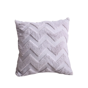 Lavender square faux fur pillow cover with decorative chevron textured plush pattern