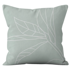 Modern minimalist grey-green pillow cover with abstract white plant leaf pattern