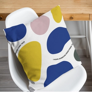 Housse de coussin nordique moderne à motifs géométriques bleus et texte design