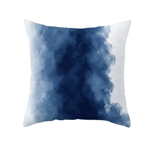 Modern abstract blue ink throw pillow cover with gold edge and watercolor marble pattern