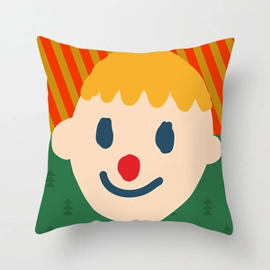 Square peach skin pillowcase with cute cartoon character on striped background