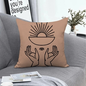 Nordic abstract line art throw pillow cover with terracotta bohemian sun and eye patterns
