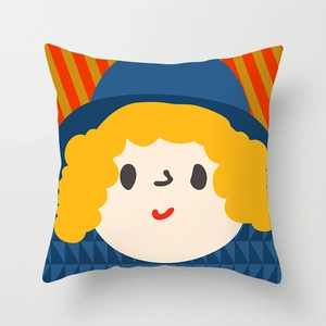 Cartoon girl illustration pillow case in peach skin fabric for home sofa decoration