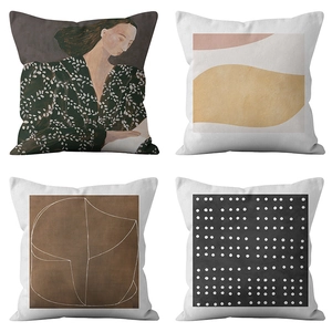 Abstract Art Modern Portrait Cotton Linen Cushion Cover Japanese Minimalist Geometric Throw Pillowcase For Living Room Sofa Home Decor