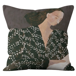 Abstract modern portrait art pillowcase in textured canvas fabric for living room sofa