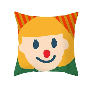 Modern square peach skin cushion cover with cute cartoon character print for sofa decor
