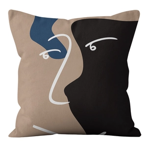 Detail of Nordic abstract pop art cushion cover with minimalist profile face pattern