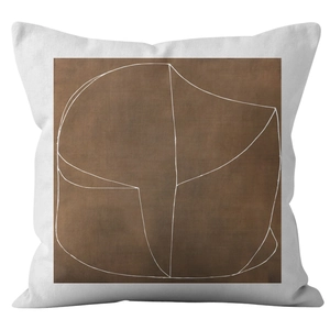 Abstract geometric square pillow case with brown artistic pattern on white fabric