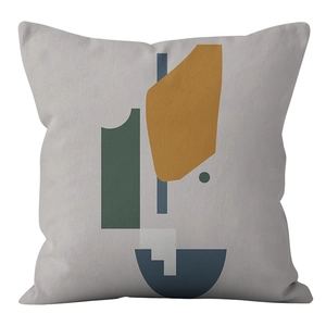 Detailed texture of velvet pillowcase featuring modern abstract geometric shapes in muted tones