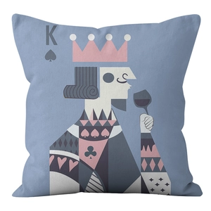 Moderne Scandinavische blauwe pluche kussenhoes met Schoppen Koning print