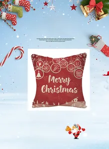 Detailed view of red Christmas pillowcase featuring Merry Christmas print and festive art