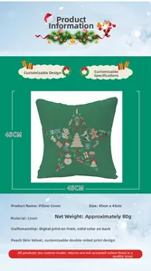Christmas pillowcase with snowman and gingerbread man digital print on linen fabric