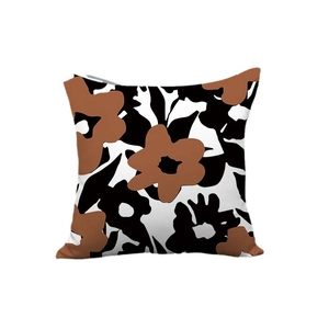 Nordic abstract floral throw pillow cover with black and caramel brown patterns on white
