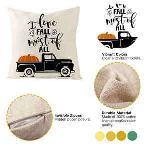 Detail of hidden zipper and high-quality linen texture on pumpkin pillow cover