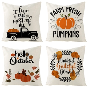 Thanksgiving Pumpkin Throw Pillow Cover Linen Decorative Autumn Cushion Case For Living Room Couch Sofa Decor Fall Home Decoration