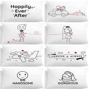 Romantic Couple Stickman Wedding Throw Pillow Cover Happily Ever After Forever Always Polyester Minimalist Decorative Pillowcase Gift