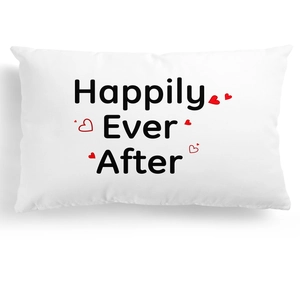 Romantic Happily Ever After white rectangular pillow case with red heart for wedding decor
