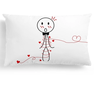Romantic stick figure couple pillowcase with red heart design for home wedding decor