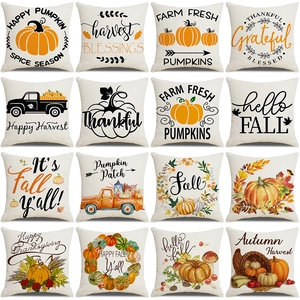 Autumn Thanksgiving Harvest Linen Pillowcase Pumpkin Truck Maple Leaf Decorative Cushion Cover For Home Decor Living Room