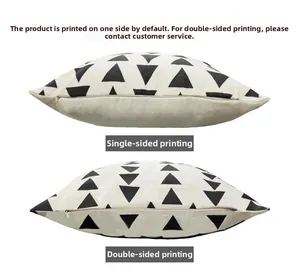 Comparison of single-sided versus double-sided geometric triangle print on linen pillowcase