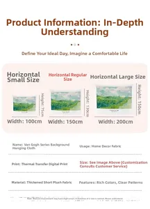 Size chart for Van Gogh art tapestry showing dimensions for small, medium and large versions