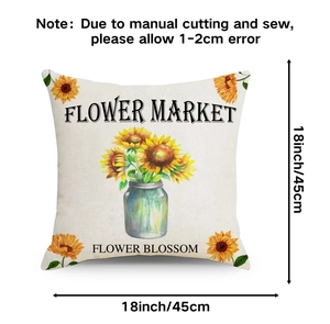 Housse de coussin imperméable motif tournesol 45x45 cm avec schéma de mesure détaillé