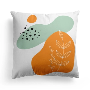 Detail of Nordic abstract cushion cover with modern floral print and soft canvas texture
