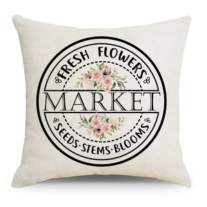 Easter linen pillowcase with pink flower car design for spring home sofa decor