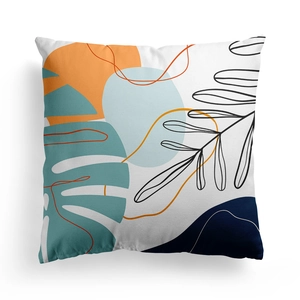 Modern Nordic throw pillow cover with abstract leaf art and colorful geometric shapes
