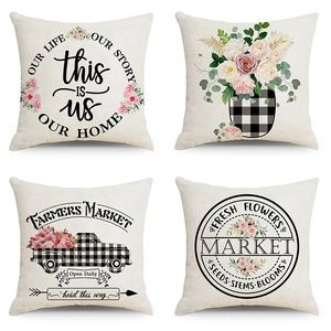 Farmhouse Linen Easter Throw Pillow Case Flower Truck Pattern Square Cushion Cover For Sofa Home Decor Without Pillow Insert