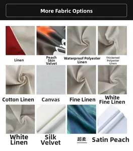 Detailed fabric swatches including linen, velvet, and canvas textures for 3D flower pillows