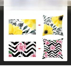 Detail of custom square pillowcases with floral and flamingo prints on peach skin fabric