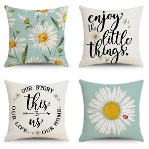 Daisy Sunflower Linen Throw Pillow Case Square Decorative Cushion Cover For Sofa Living Room Farmhouse Home Decor Women Gift