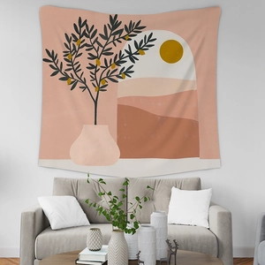 Nordic Morandi abstract tapestry with sun and mountains for living room wall decor