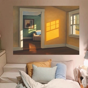 Faux window ocean view tapestry for home decor creating realistic wall background